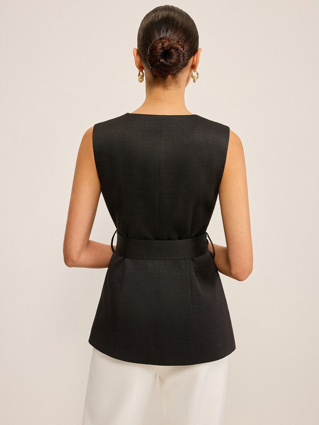 Belted Vest with 3D Sequin Flower Embellishments