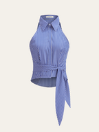 Striped Tie-Waist Crop Top with Improved Fit