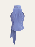 Striped Tie-Waist Crop Top with Improved Fit