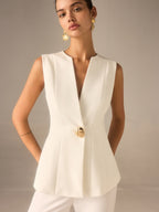Single Button V-Neck Vest