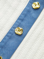 Denim-Trimmed Knit Mini Skirt with Metal Button