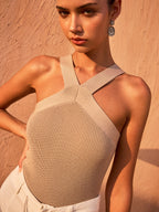 Cross-Strap Knit Halter Top