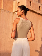 Cross-Strap Knit Halter Top