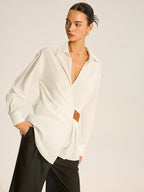 Cotton Ruched Shirt with Faux Leather Detail