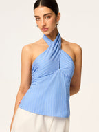 Crisscross Halter Neck Backless Bow Top