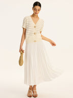 Eyelet Knit Metal Button V-Neck Cardigan