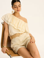 Cotton & Linen One-Shoulder Ruffled Top