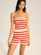 Striped Knit Strapless Top and Shorts Set