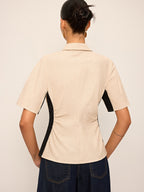 Cotton & Linen Contrast Trim Ruched Shirt