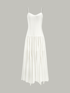 Semi-Sheer Pleated High-Low Maxi Dress