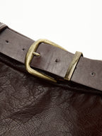 Jacquard Trim PU Leather Mini Skirt with Belt