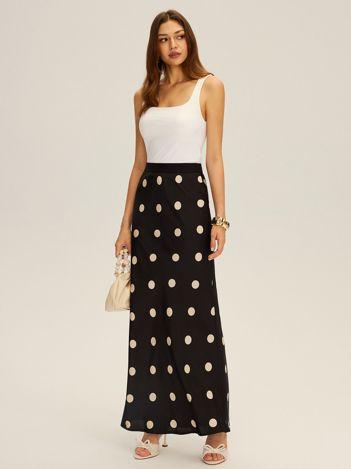 Satin Polka Dot Maxi Skirt