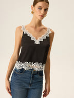 Semi-Sheer Lace Trim Cami Top