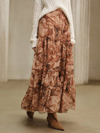 Semi-Sheer Boho Print Chiffon Maxi Skirt