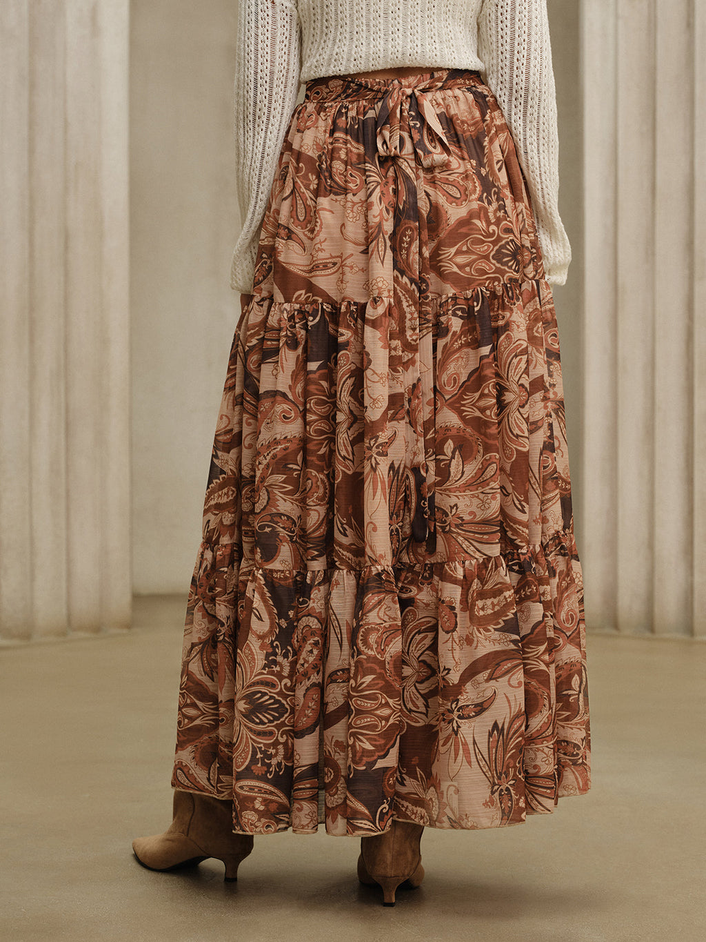 Semi-Sheer Boho Print Chiffon Maxi Skirt