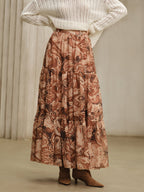 Semi-Sheer Boho Print Chiffon Maxi Skirt