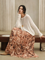 Semi-Sheer Boho Print Chiffon Maxi Skirt
