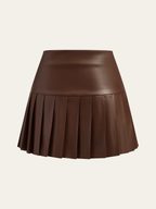 Faux Leather High-Waist Pleated Mini Skirt