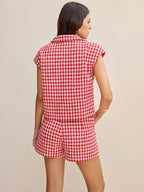 Houndstooth Tweed Collared Cap Sleeve Vest