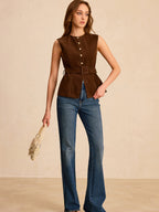 Suede Effect Vest with Belt