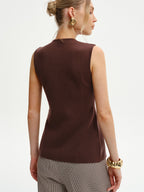 Wool-Blend Sleeveless Button Knit Cardigan