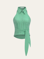 Striped Tie-Waist Crop Top with Improved Fit