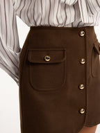 Metal Button Decor Pocket Tweed Mini Skirt