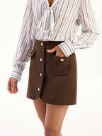 Metal Button Decor Pocket Tweed Mini Skirt