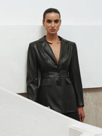 Slim Fit Lapel PU Leather Jacket