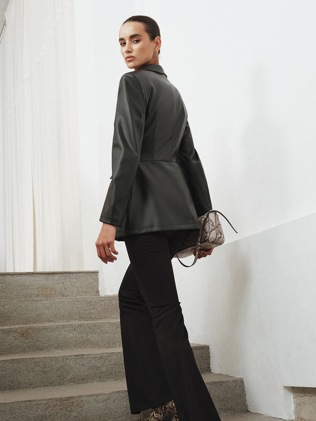 Slim Fit Lapel PU Leather Jacket