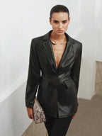 Slim Fit Lapel PU Leather Jacket