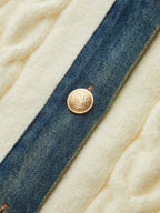 Denim Paneled Cable Knit Sleeveless Vest