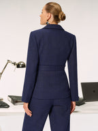 Metal Button Tweed Belted Blazer
