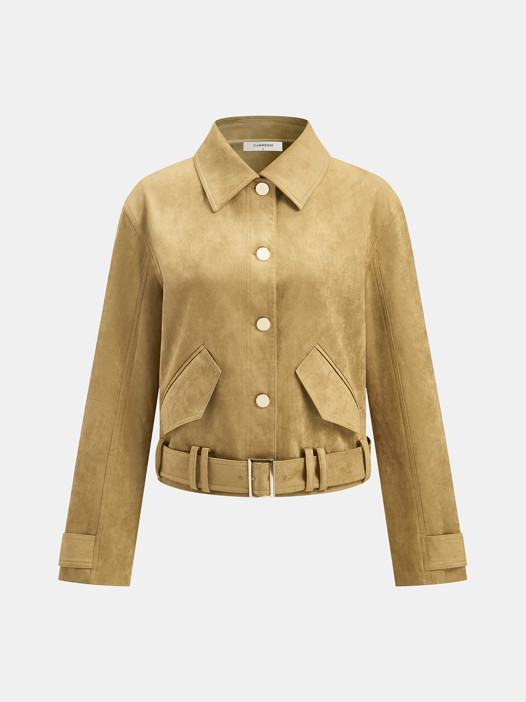 Belted Collared Suede Effect Jacket