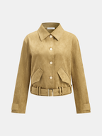 Belted Collared Suede Effect Jacket