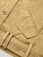 Belted Collared Suede Effect Jacket