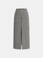 Houndstooth Tweed Slit Front Maxi Skirt