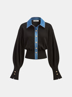 Denim Trim Buttoned Sweater