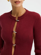 Metal Button Ribbed Fitted Sweater