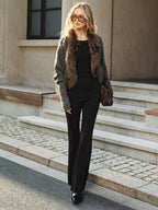 Faux Fur Collar Wool Blend Knit Outerwear
