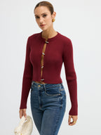 Metal Button Ribbed Fitted Sweater