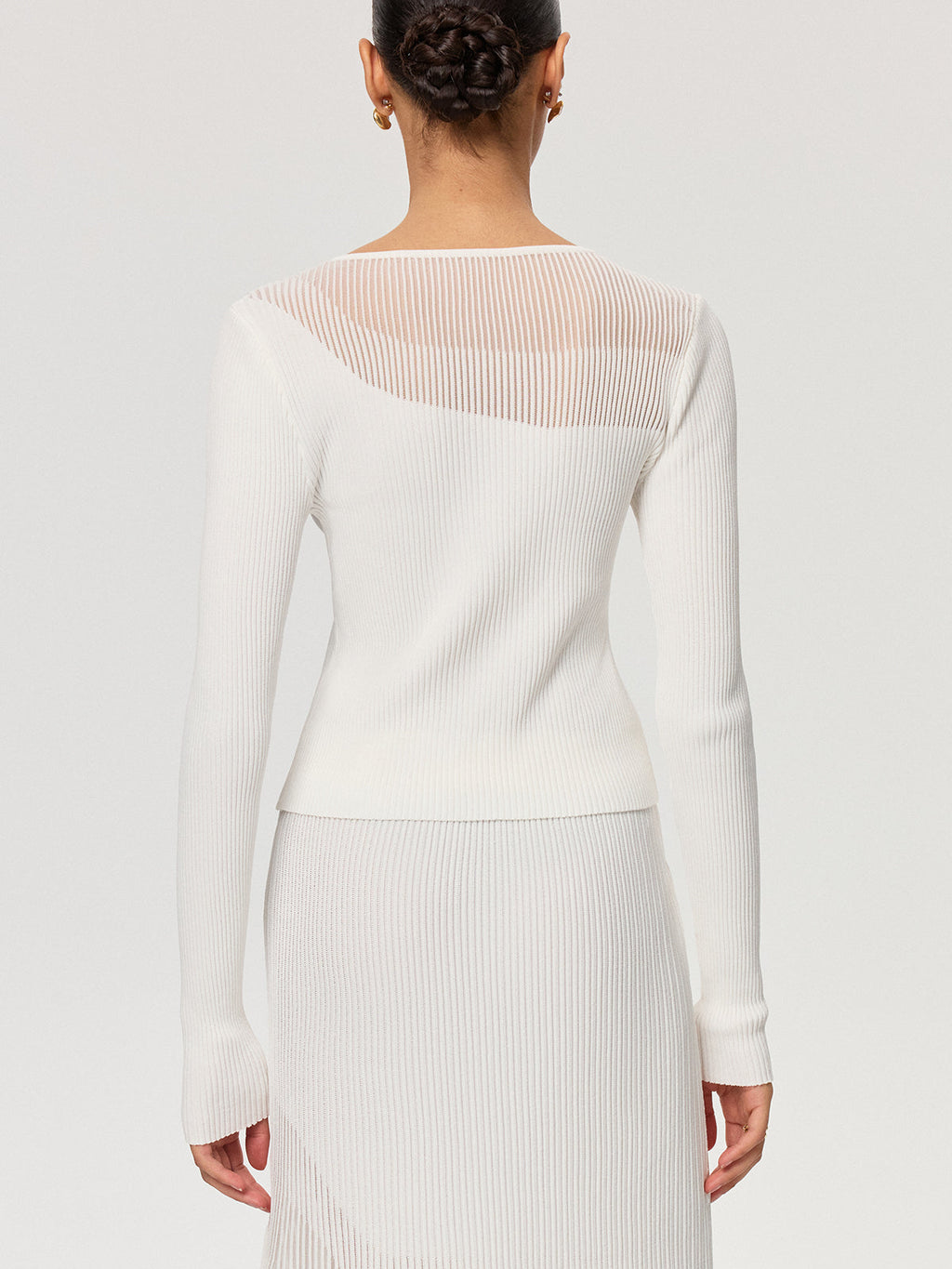 Sheer Panel Ribbed Knit Top
