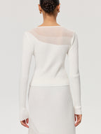 Sheer Panel Ribbed Knit Top