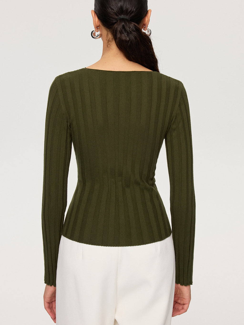 Cross-Over V-Neck Fitted Ribbed Knit Top