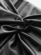 Knot Detail PU Leather Midi Skirt