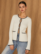 Contrast Scalloped Trim Knit Cardigan