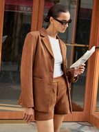 Metal Button Suede Effect Blazer