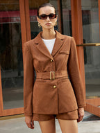 Metal Button Suede Effect Blazer