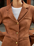 Metal Button Suede Effect Blazer