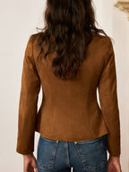 Suede Effect Fitted Metal Button Jacket
